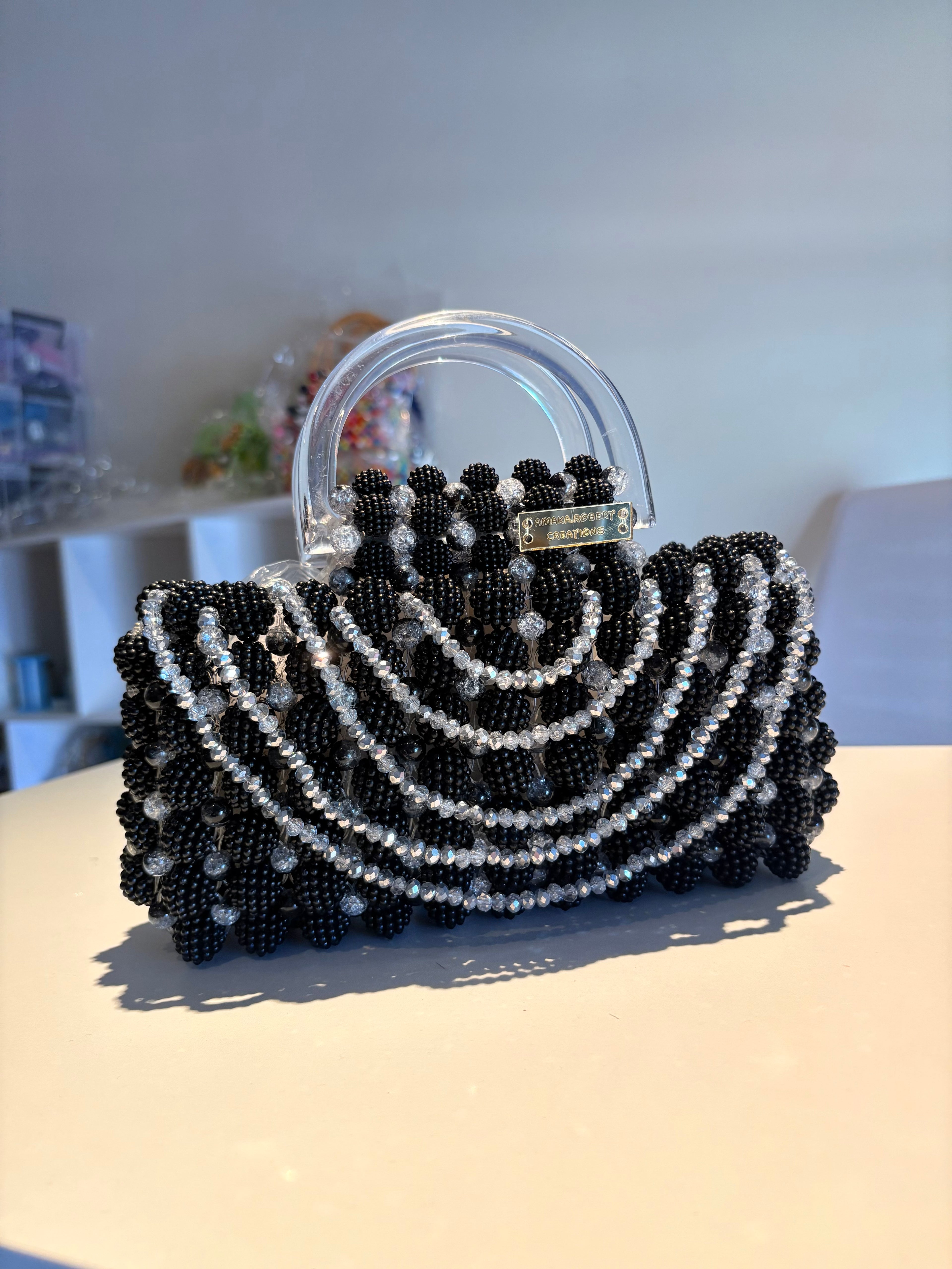 MIDNIGHT CASCADE Beaded Handbag