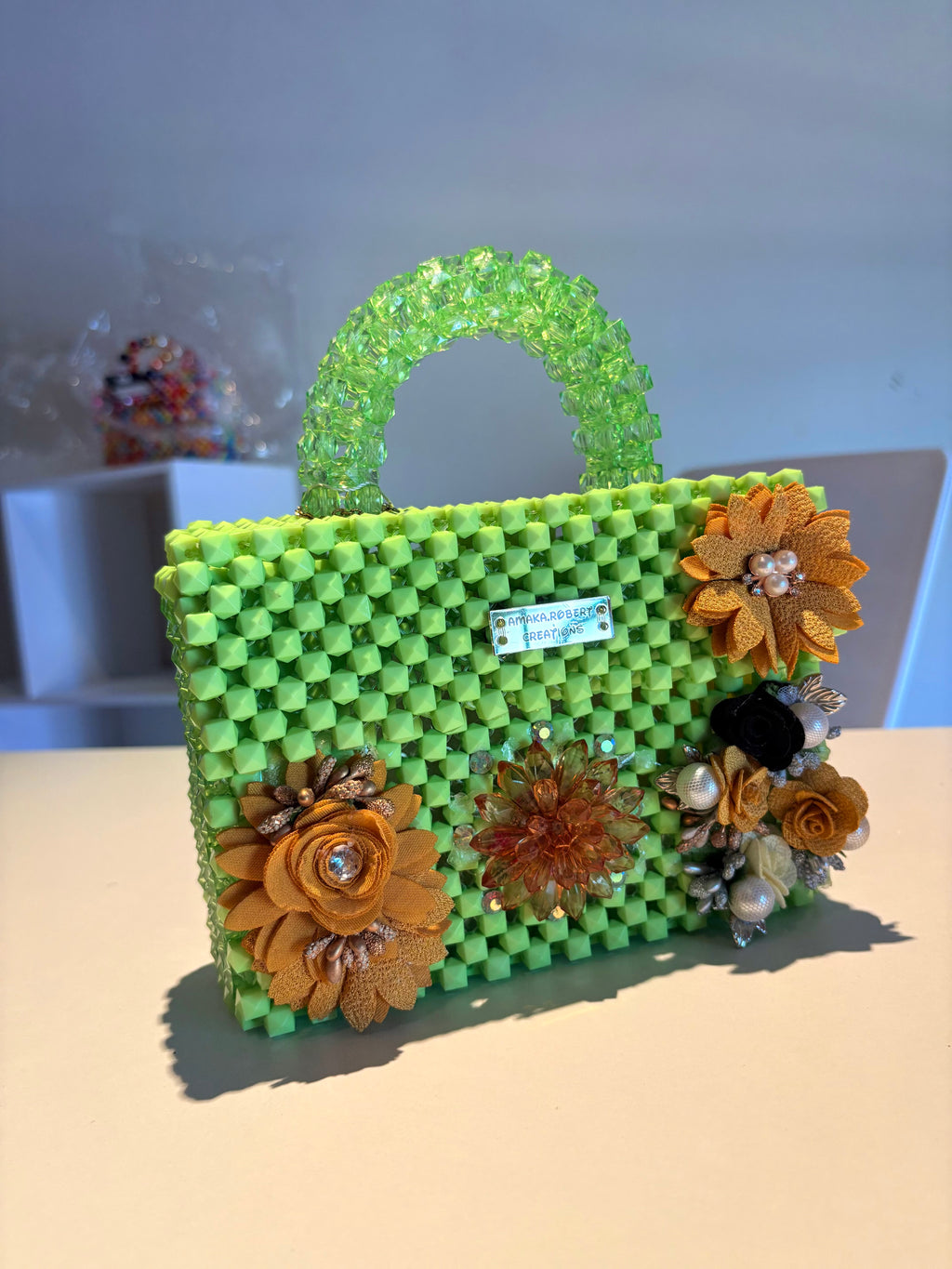 EMERALD BLOSSOM Beaded Handbag