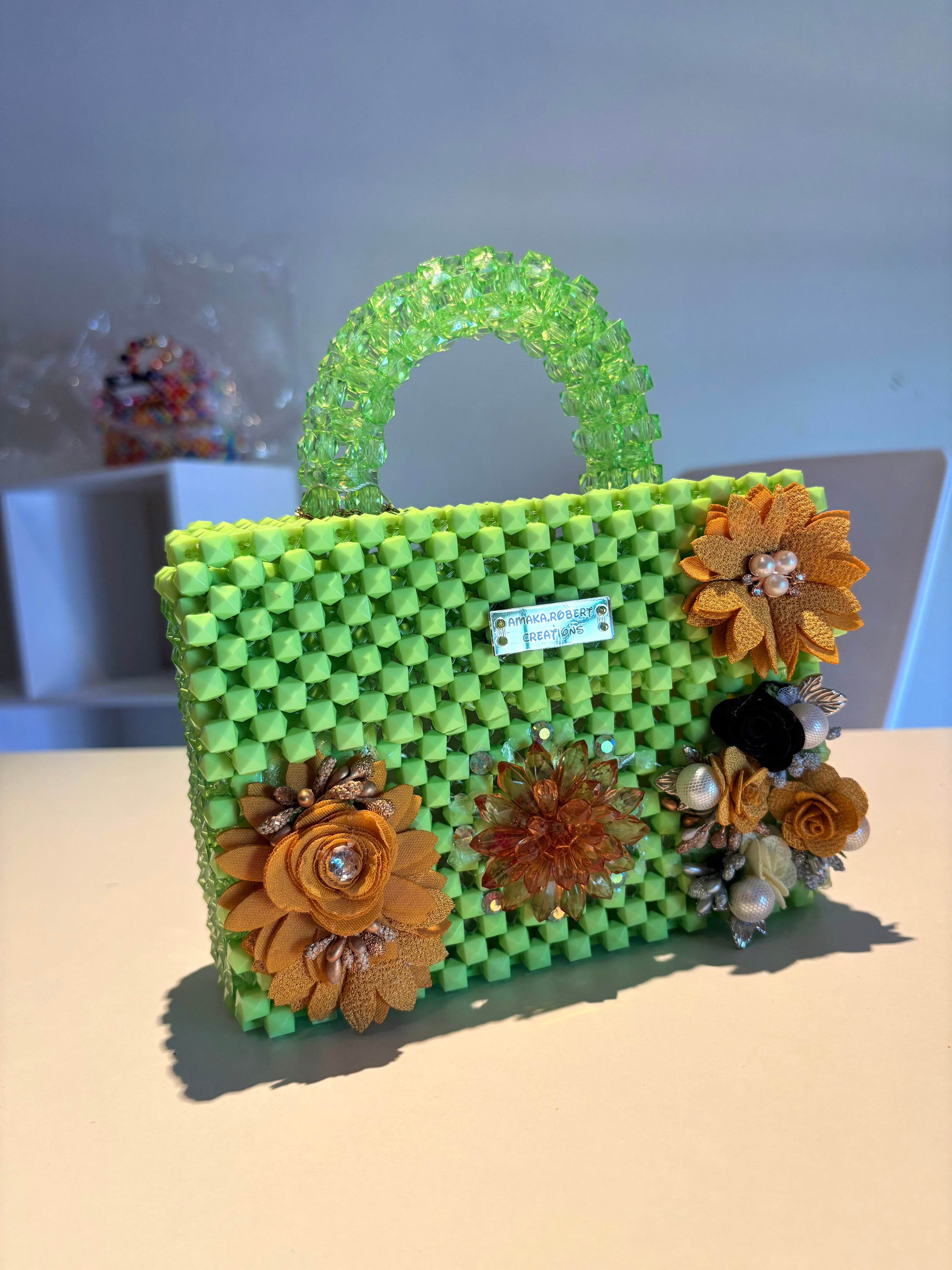 EMERALD BLOSSOM Beaded Handbag