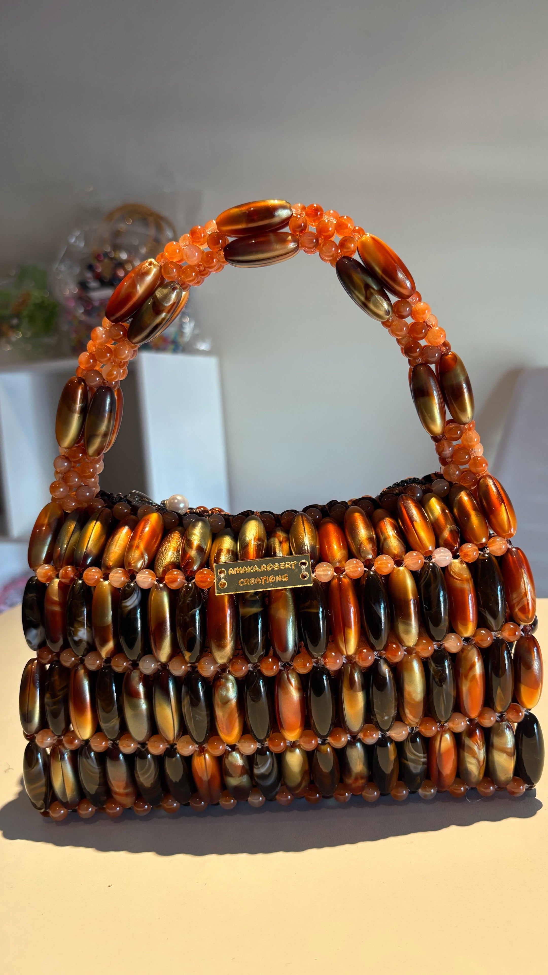 AMBER AURA Beaded Handbag.